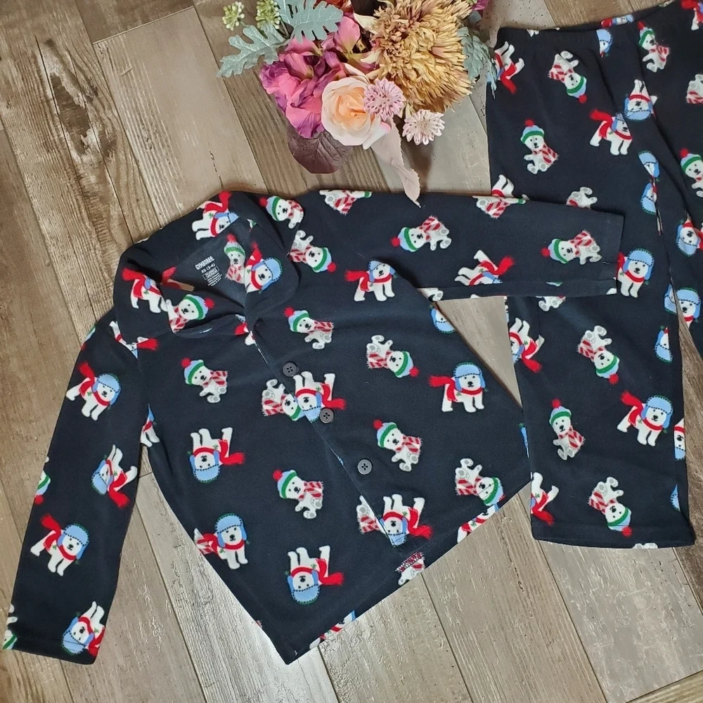 Gymboree 2Pc Black Fleece Winter Christmas Holiday Pajamas Pjs Size XS (3-4) Boy